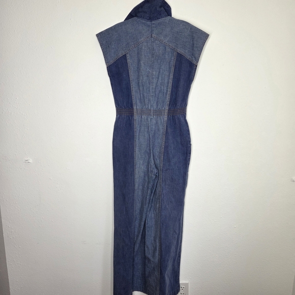 Vintage Two-Tone Denim Jumpsuit Romper with Front Zip - Picture 6 of 8